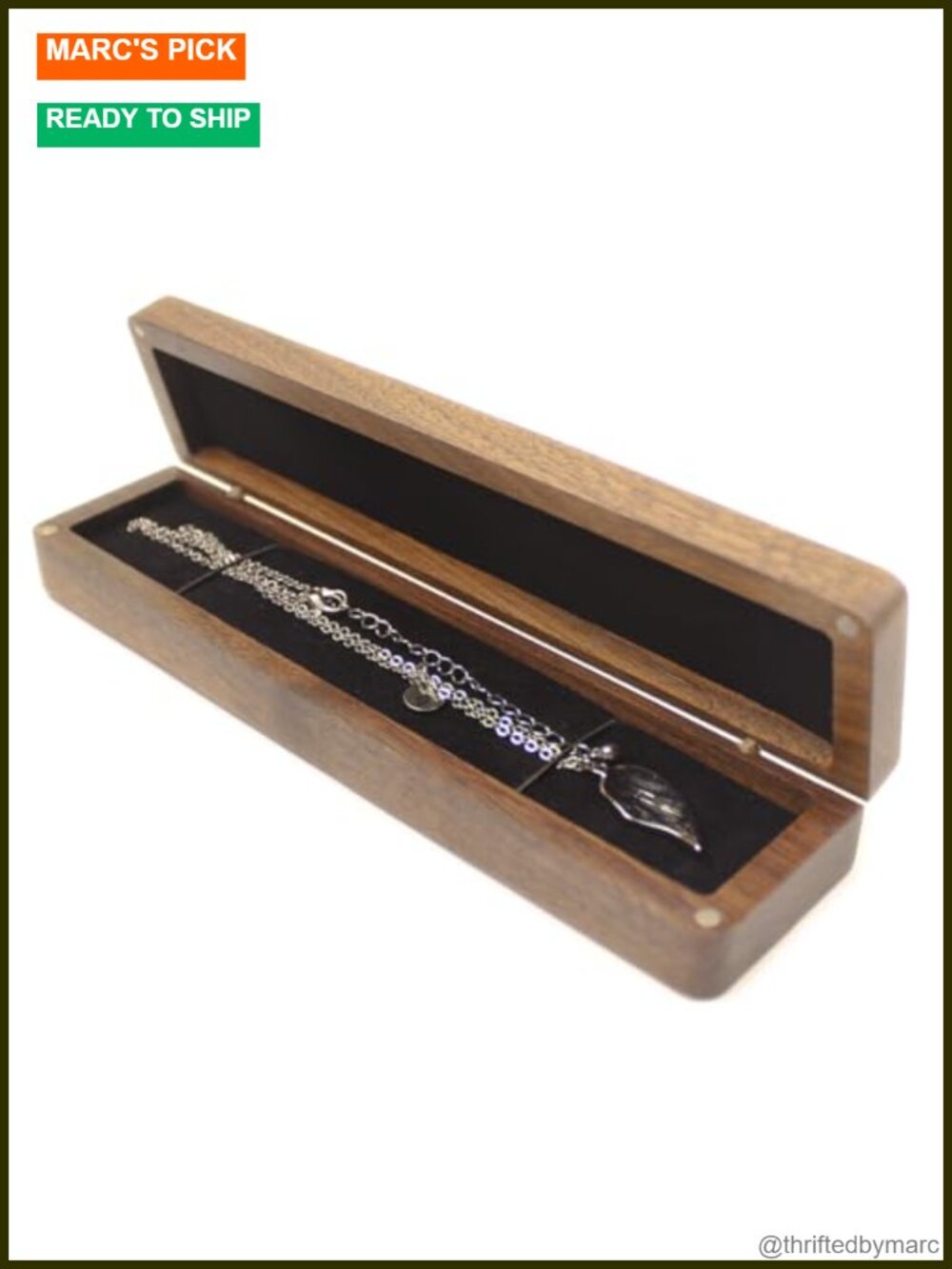 Walnut Wooden Long Rectangular Necklace Box Storage Case Jewelry Gift